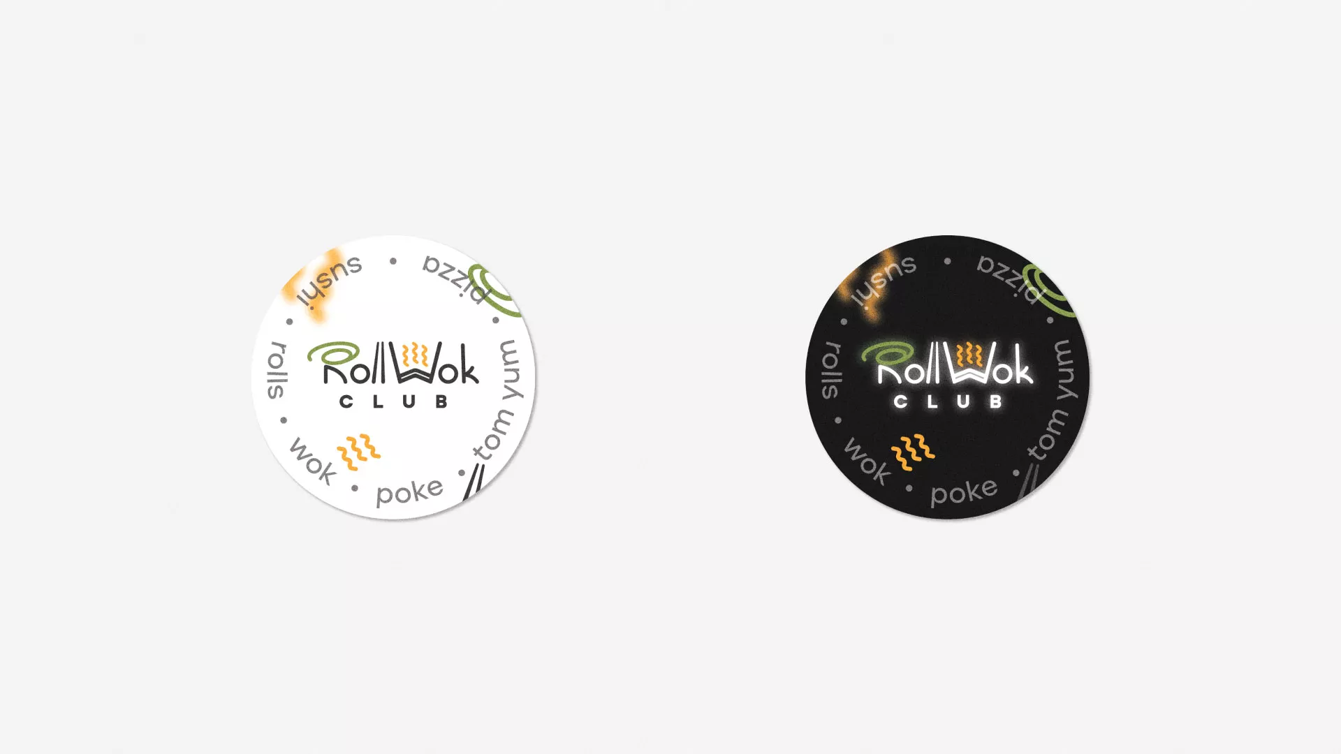 Разработка наклеек для суши-бара «Roll Wok Club» в Каменке